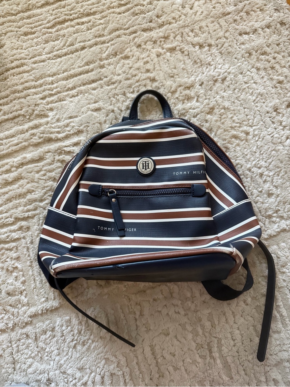 Tommy Hilfiger Navy, Brown & White Striped Backpack
